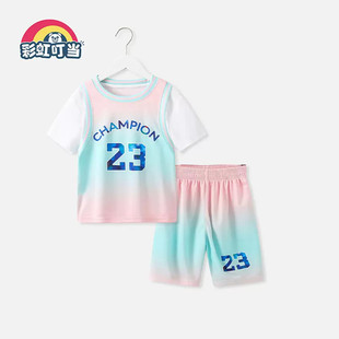彩虹叮当儿童速干运动套装2024夏季新款男童夏装套装篮球服宝宝