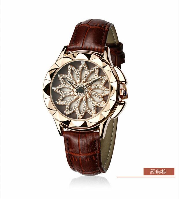 新款时来运转女表防水真皮带创意旋转气质女士腕表时尚韩版手表潮_7折