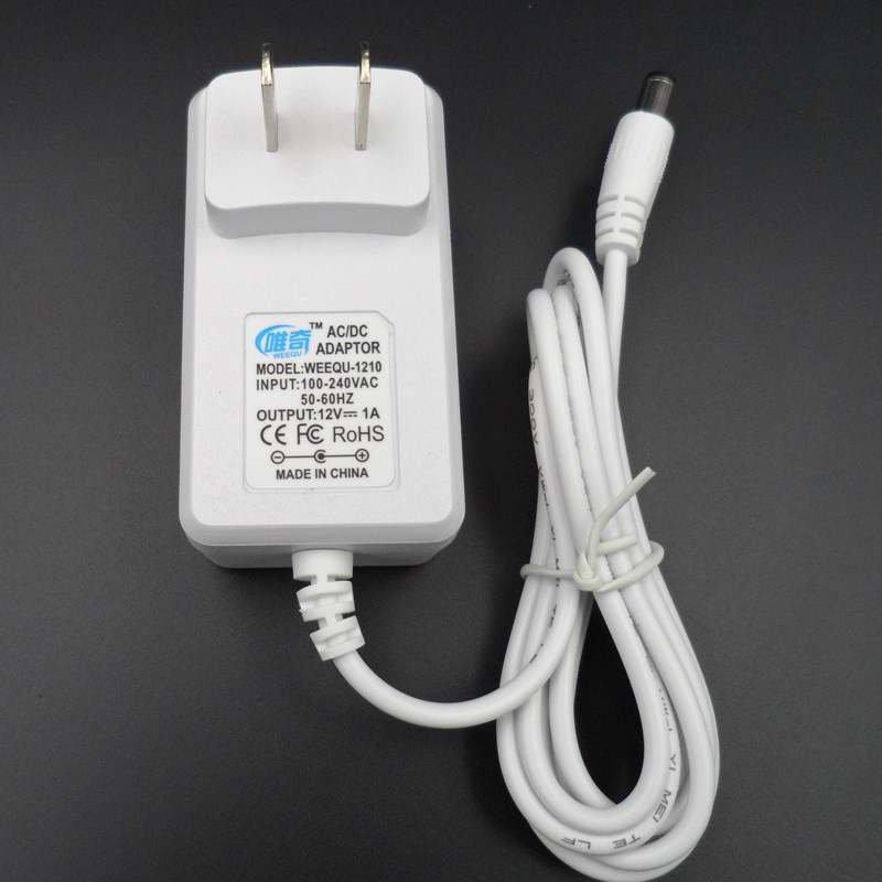 唯奇白色12v1a电源适配器led台灯路由器监控电源线12v1000ma美规