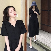 Pregnant women wear summer clothes in the new Korean version of the long-drawn snow-woven dress fashion fattening and increasing the size of 200 pounds of pregnant women skirt