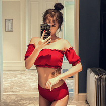 Net red Zhang Zixuan Wang Liuwen with Thailand sexy split long sleeve sunscreen shoulder bra chest bikini swimsuit