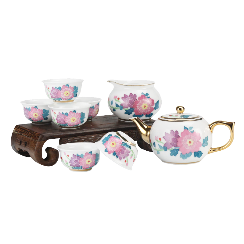 A complete set of new ceramic kung fu tea set under the glaze color hand - made teapot gift six cups of tea