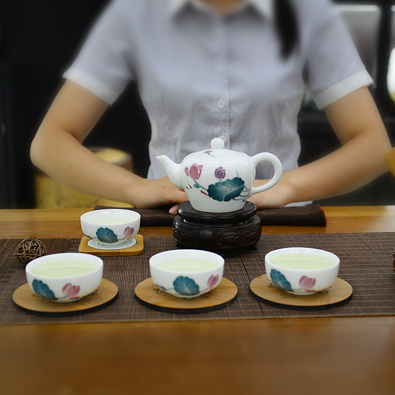 Liling porcelain kung fu tea set travel under the glaze of a complete set of colorful hand - drawn suit portable their a pot of four cups