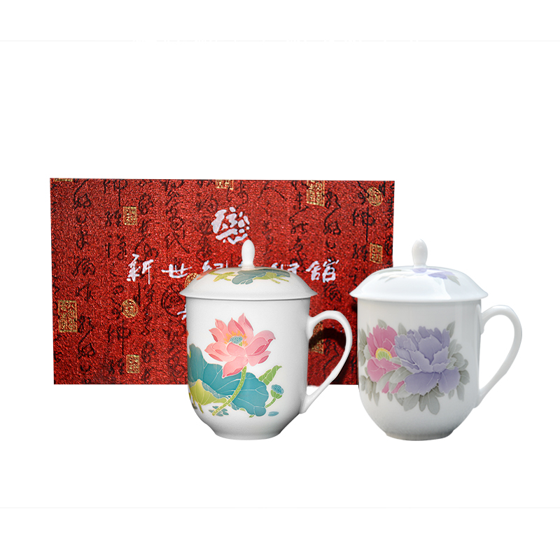 Under the liling porcelain glaze color ceramic cups with cover of pure hand - made harmony cup meeting office household gifts can be customized