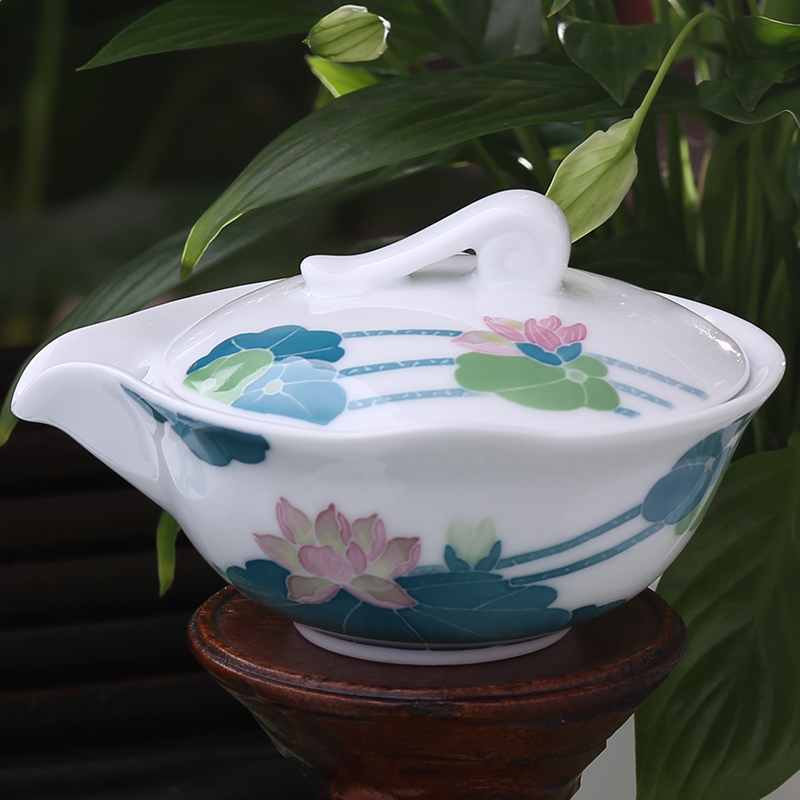 A complete set of hand under the glaze color ceramic kung fu tea set large capacity hand grasp pot of 4 cups of tea, liling porcelain
