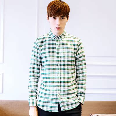 MUT春季格子磨毛法兰绒修身长袖衬衫MUT春