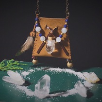 Spiritual medicine wheel pocket personality Halloween cowhide white crystal raw stone essential oil aquamarine lapis lazuli niche gift