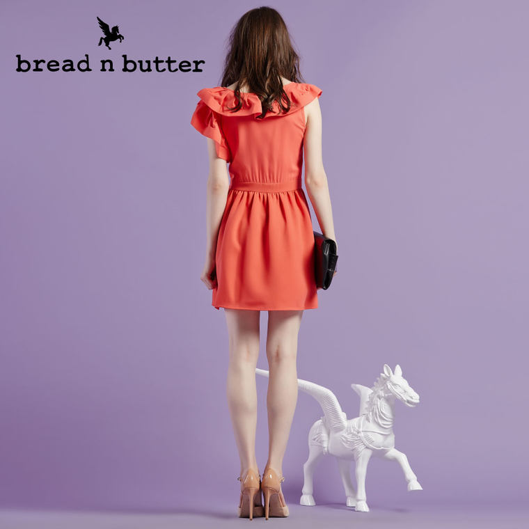 【商场同款】bread n butter面包黄油品牌女装荷叶袖高腰连衣裙女
