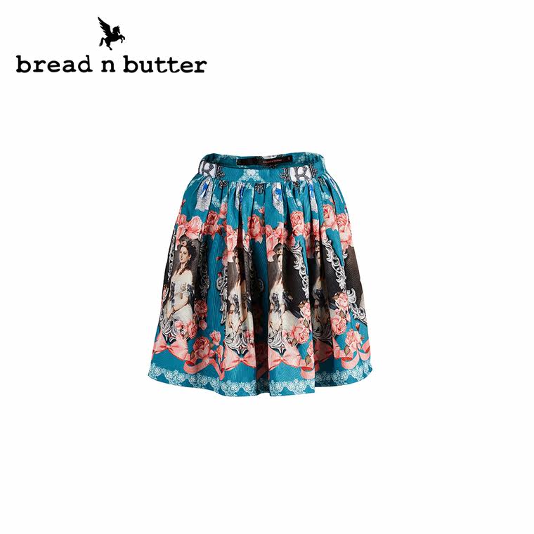 【商场同款】bread n butter面包黄油品牌女装松紧腰印花半身裙女