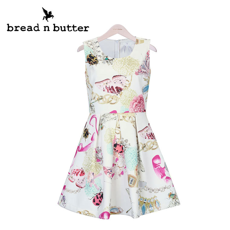 【新品首发】bread n butter面包黄油品牌女装圆领无袖花色连衣裙