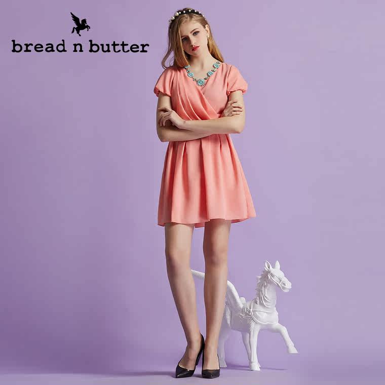 【商场同款】bread n butter面包黄油品牌女装短袖高腰圆领连衣裙