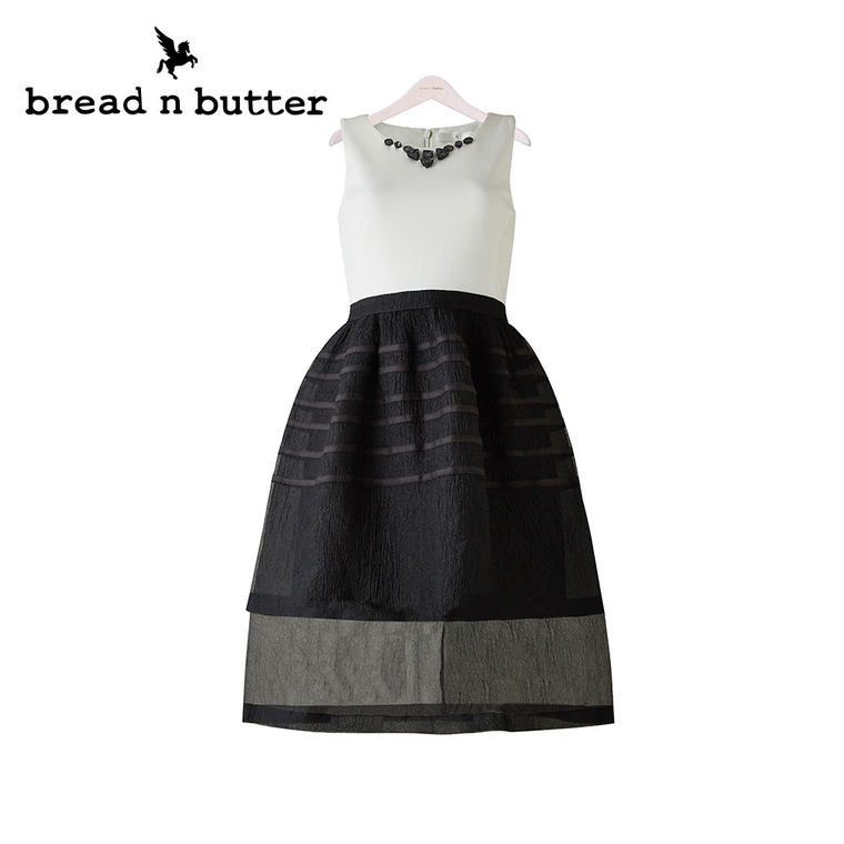 【商场同款】bread n butter面包黄油品牌女装黑白拼接高腰连衣裙