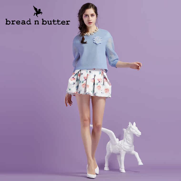 【新品首发】bread n butter面包黄油品牌女装网格镂空短款上衣女