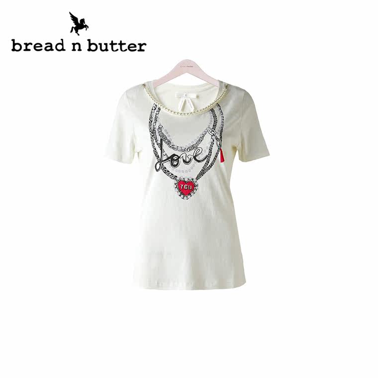 【商场同款】bread n butter面包黄油品牌女装钉珠圆领短袖T恤女