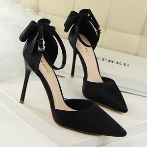 5196-1 han edition shoes high heel with shallow mouth sweet hollow pointed satin bow after one word with sandals