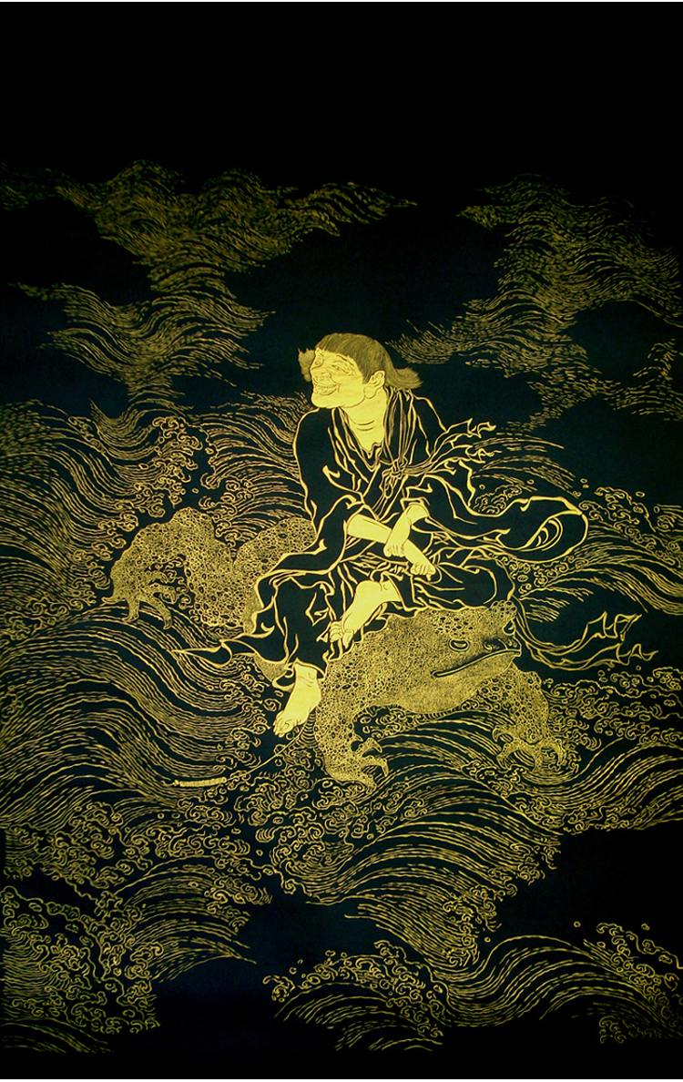 工笔画金蟾财神真迹 刘海戏金蟾 泥金工笔真迹 增寿纳福 小六尺_7折