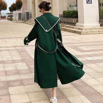 Dark green woolen coat womens 2022 new mid-length over-the-knee Hepburn style thin and temperament woolen coat winter