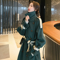 Army green woolen coat womens autumn and winter 2020 new Korean version loose long Hepburn style popular woolen coat