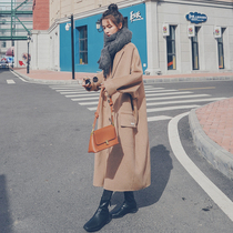 Long over-the-knee cocoon woolen coat womens winter 2020 new Korean version loose bat sleeve temperament woolen coat