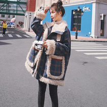 Plaid lamb wool coat womens winter cotton-padded clothes 2022 new Korean version design sense niche plus velvet cotton-padded jacket