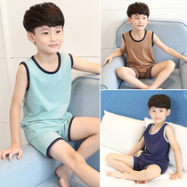 Kids Pajamas Boys Pajamas Summer Thin Cotton Middle Large Kids Short Sleeve Home Clothing Summer Vest Set for Boys