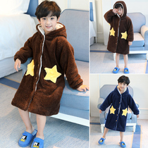 children's bathrobe coral fleece boys' pajamas flannel autumn winter thickened fleece middle aged boys' pajamas