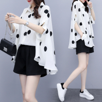 Fashion Wave Dot Shirt Shorts Suit Europe Station 2022 New Fat MM Xian Slim Summer Dress Woman Trendy Ocean Snow Spinning
