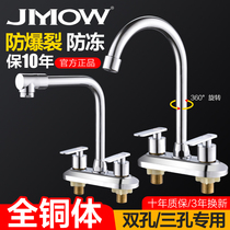 All copper wash basin faucet cold and hot double-hole basin kitchen faucet bathroom dual-use switch