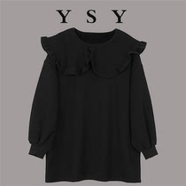 Large-yard womens clothing French Yang doll collar plus velvet suit new loose and thin weight and weight mm tops woman