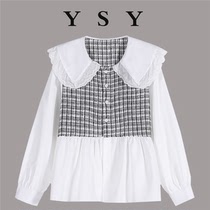Fat - yard mm French doll label clad shirt 2021 spring clothes shade with thin - tempered shirt