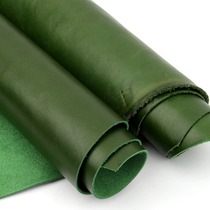 First layer plain weave thin cowhide sofa soft leather material bedside soft bag seat leather fabric dark green oil wax leather material