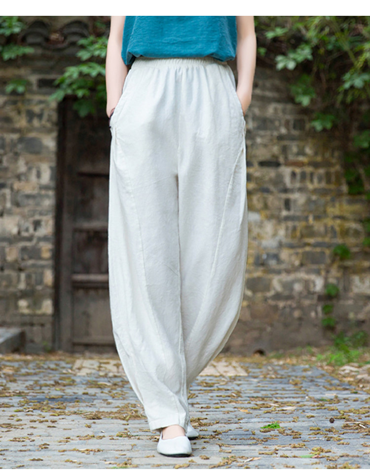 苎麻老爹灯笼裤高腰女裤秋冬宽松休闲裤高端复古棉麻裤垂感萝卜裤