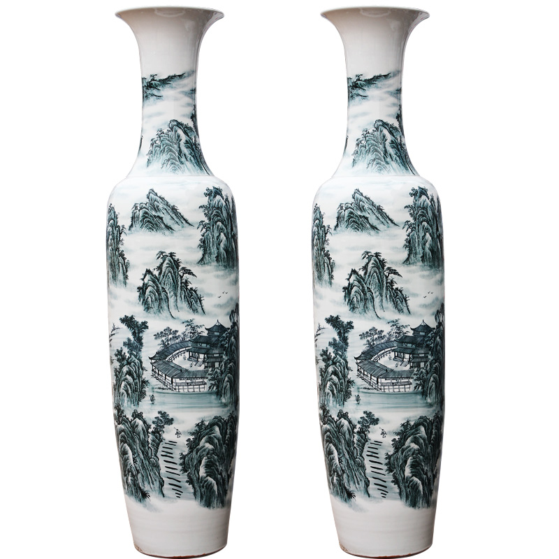 Sf48 jingdezhen ceramics color ink landscape high white clay ground big vase sitting room adornment of rural furnishings