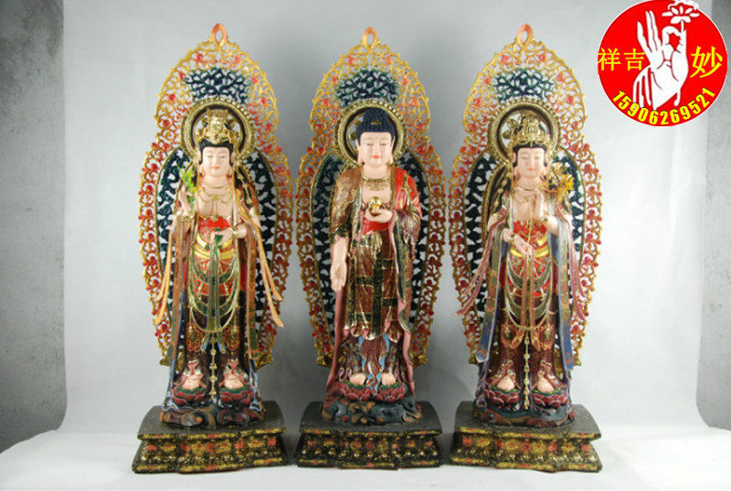 Special new buddha statue high-grade buddha statue manufacturers wholesale buddha statue ancient color western three saints 68 cm high
