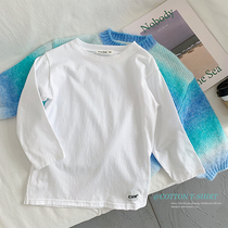 Orange childrens clothing childrens T-shirt Korean version of loose male and female children Joker white long sleeve stacked wear long bottoming coat