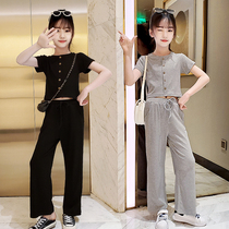 Girls' short-sleeved wide-leg pants suit 2022 new 12-13-15 year old girls wear net red air