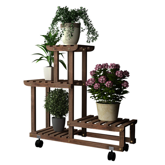 ຊັ້ນວາງດອກໄມ້ຫຼາຍຊັ້ນໃນລົ່ມຊັ້ນສູງລະບຽງເກັບຮັກສາ rack ຫ້ອງດໍາລົງຊີວິດໄມ້ແຂງ railing ຊັ້ນ succulent pothos rack ພືດ