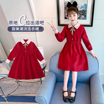 6 girls dress in dress spring clothing 2021 new 13 year old girl foreign air fashion collection waist display slim red long dress spring autumn 8