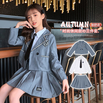 Girls Genuine Jk Uniform Three Sets Spring Autumn Season Girls Suits Jacket College Wind Skirts CUHK Children Suit Skirts