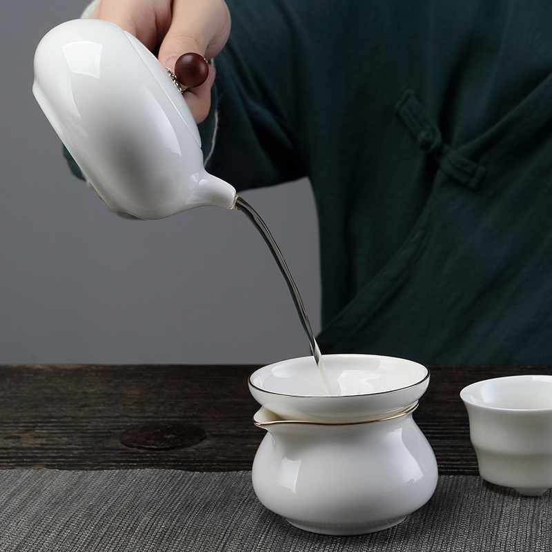 TaoMingTang suet jade porcelain contracted the teapot tea suit household ceramic cups zen kung fu tea tray was gift boxes