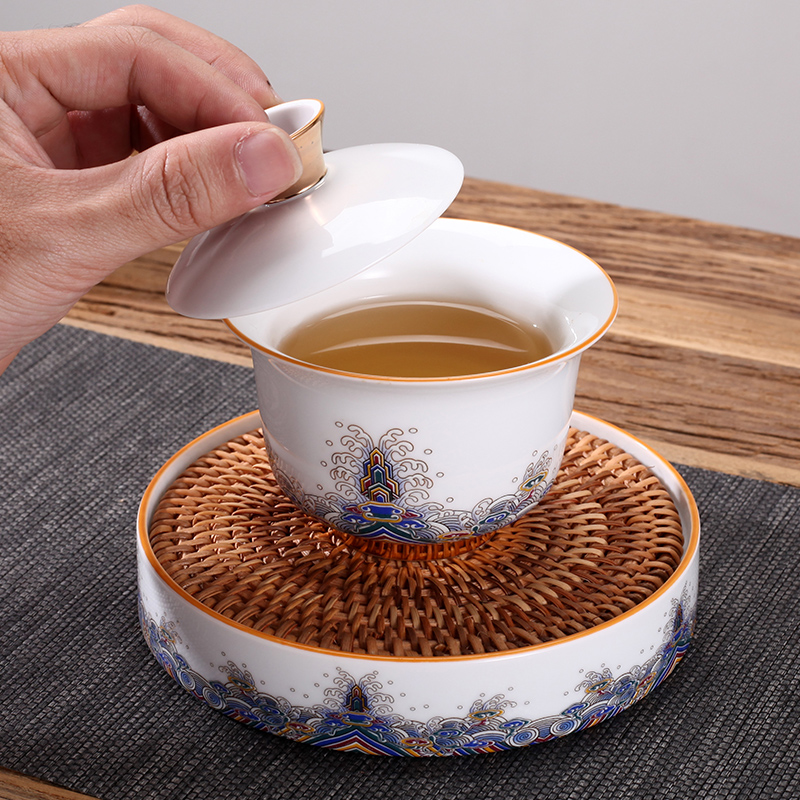 TaoMingTang jade porcelain paint white porcelain suits for home only three tureen court cups golden colored enamel kung fu tea set