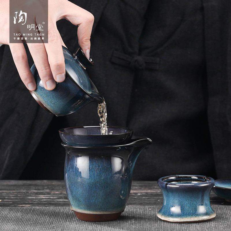 TaoMingTang fambe masterpieces kung fu tea set household TuHao wiredrawing built red glaze, silver cups