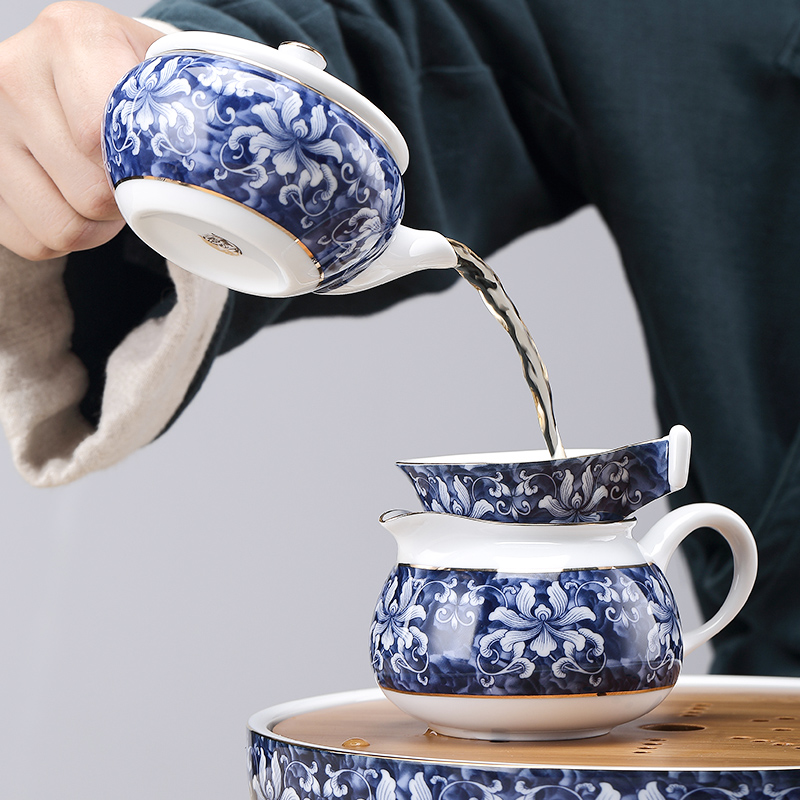 TaoMingTang jingdezhen blue and white porcelain kung fu tea set suit Japanese contracted household white porcelain tea set, ceramic