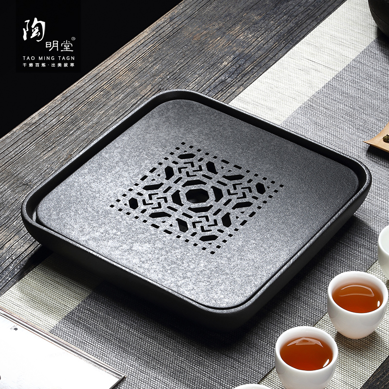 TaoMingTang black pottery do kung fu tea tray household mini ceramic small stage dry dip water saucer contracted