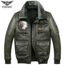 Australia imported original ecological fur one-piece flight suit leather jacket Mens jacket Sheepskin leather leather embroidered fur