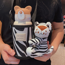 Creative Insulation Cup Female male child Inclinable Satchel With Straw Cute Water Glass Student Kindergarten Out Portable Cup