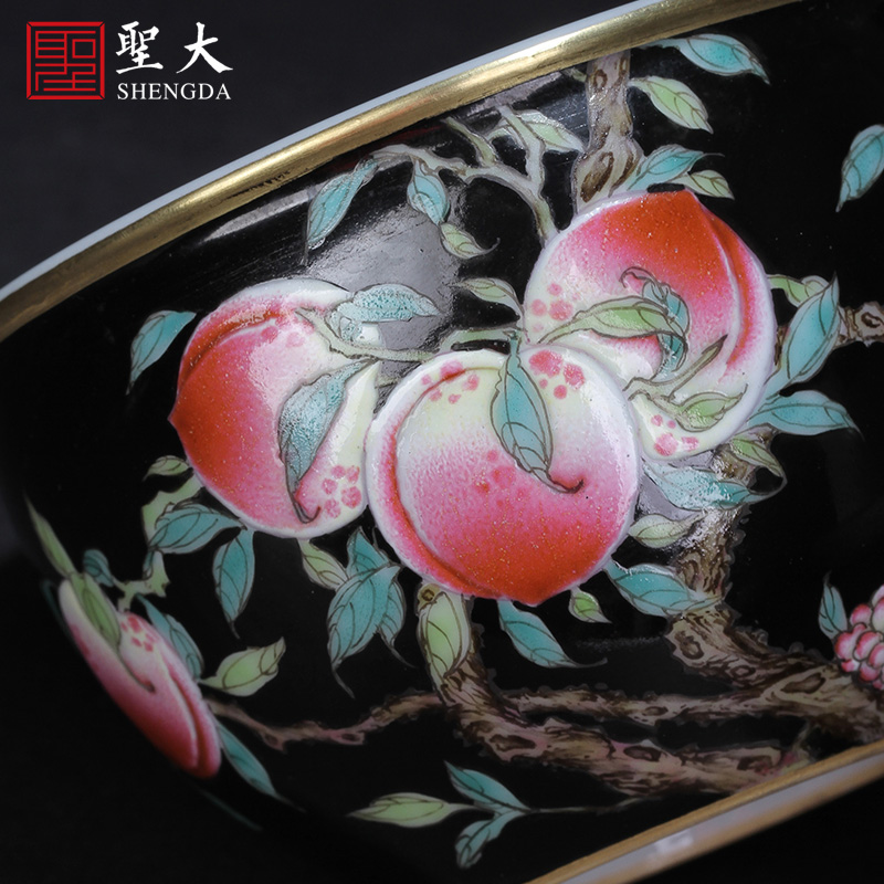 Santa teacups hand - made ceramic kungfu black colored enamel peach lines cylinder cup sample tea cup manual of jingdezhen tea service