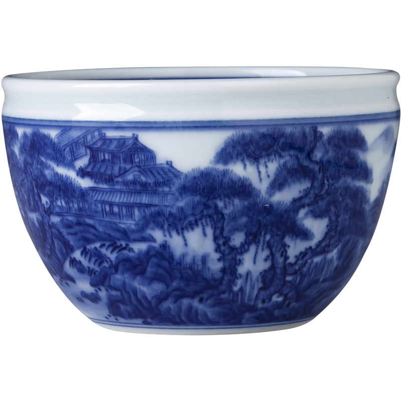 The big blue and white landscape cylinder cup teacups hand - made ceramic kung fu master cup all hand jingdezhen tea sample tea cup