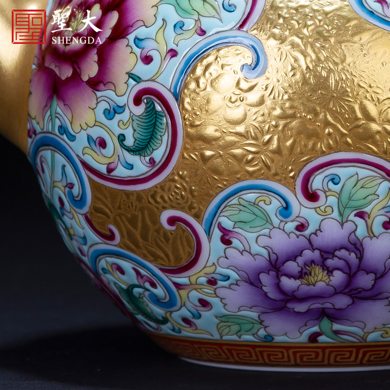 Holy big teapot hand - made ceramic kung fu colored enamel heap gold flower grain teapot teapot jingdezhen tea pot