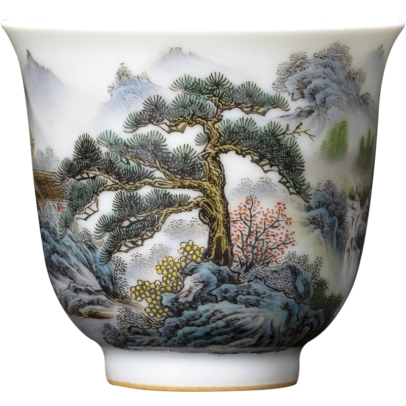 Santa teacups hand - made ceramic kungfu pastel scenery songshan figure seclusion master cup sample tea cup of jingdezhen tea service